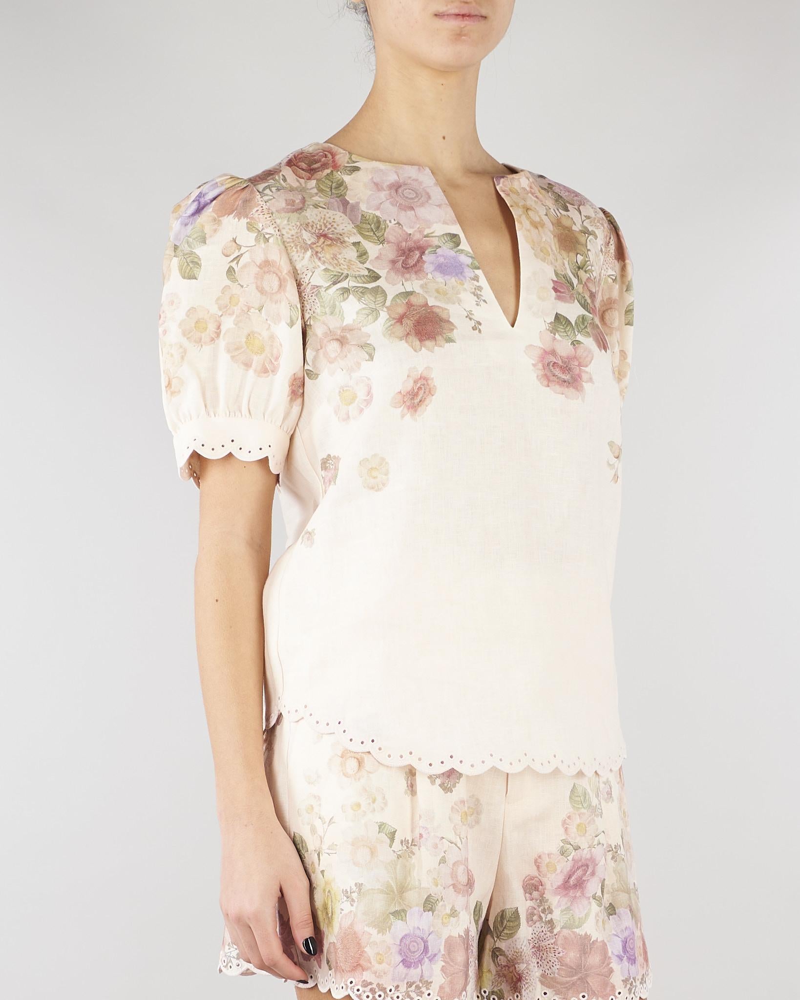 Blusa Rosa in lino a fiori con ricamo TT2573 13588 TWIN SET 