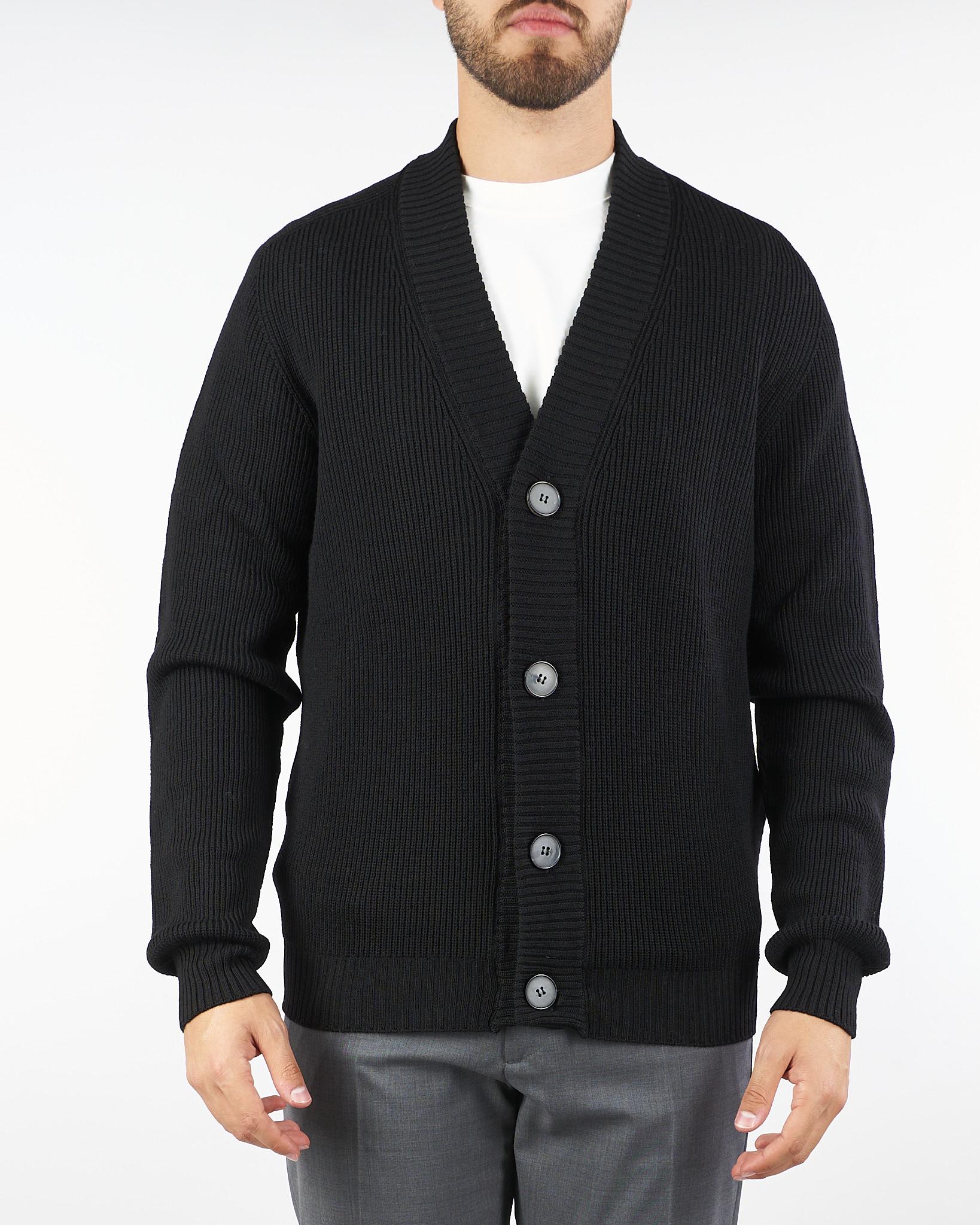 Cardigan Nero a costine in pura lana B9F0020 99 AMARANTO 