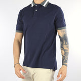Polo Blu in piquè con profili a contrasto