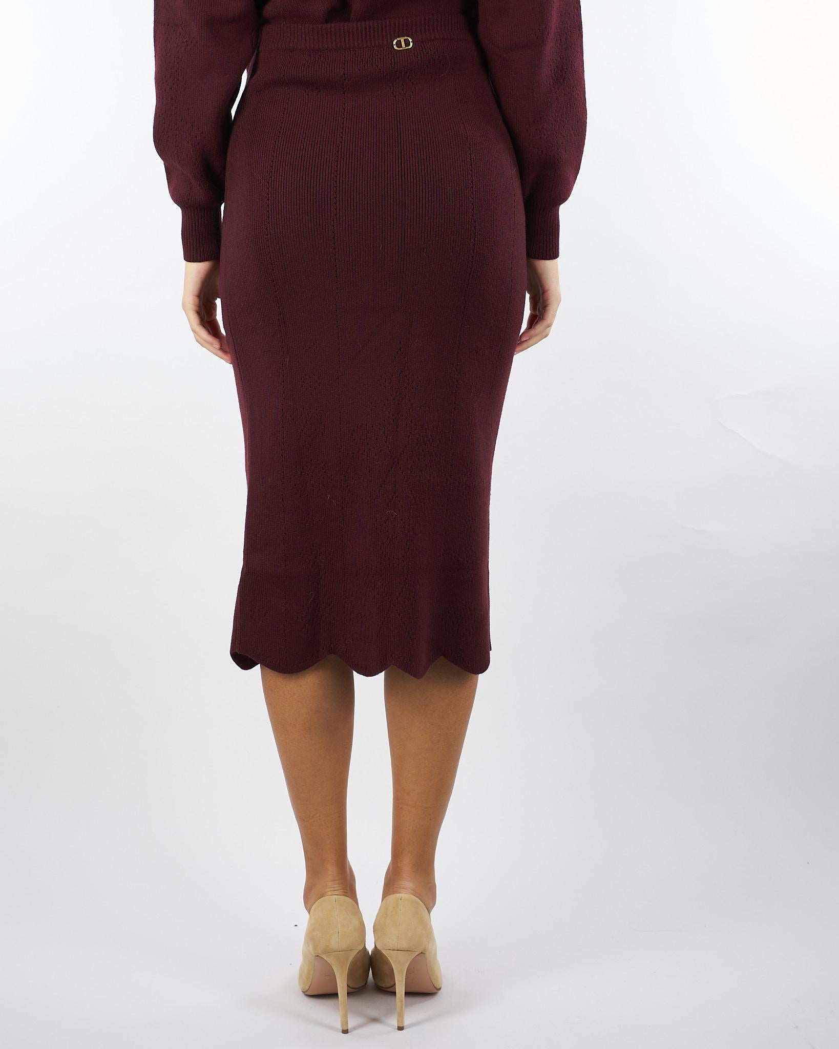 Gonna in maglia Bordeaux con smerli TT3215 12635 TWIN SET 