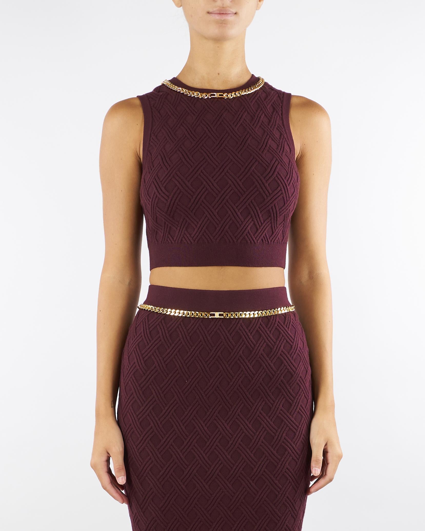 Top Merlot in maglia a rombi con dettaglio gioiello TK60B56E2 EA4 ELISABETTA FRANCHI 