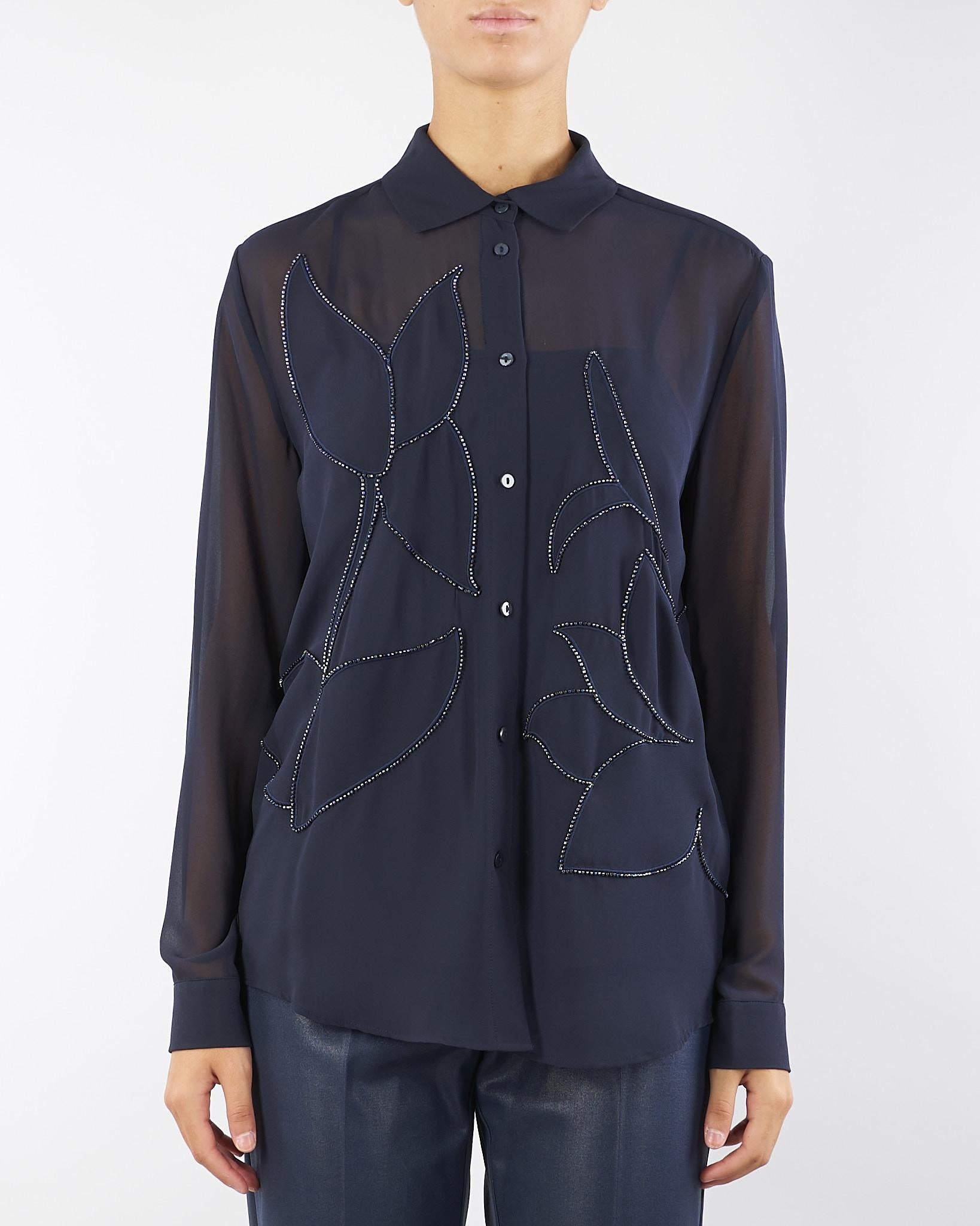 Camicia Blu in georgette ricamata AGONE 4 PENNY BLACK 