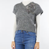 Maglia Gilet Grigio in misto mohair con applicazioni V52704 98 VANISE' 