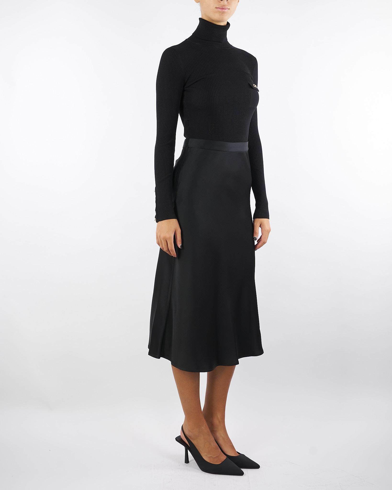 Abito Nero in maglia a costine e raso con taschino AM06B56E2 110 ELISABETTA FRANCHI 