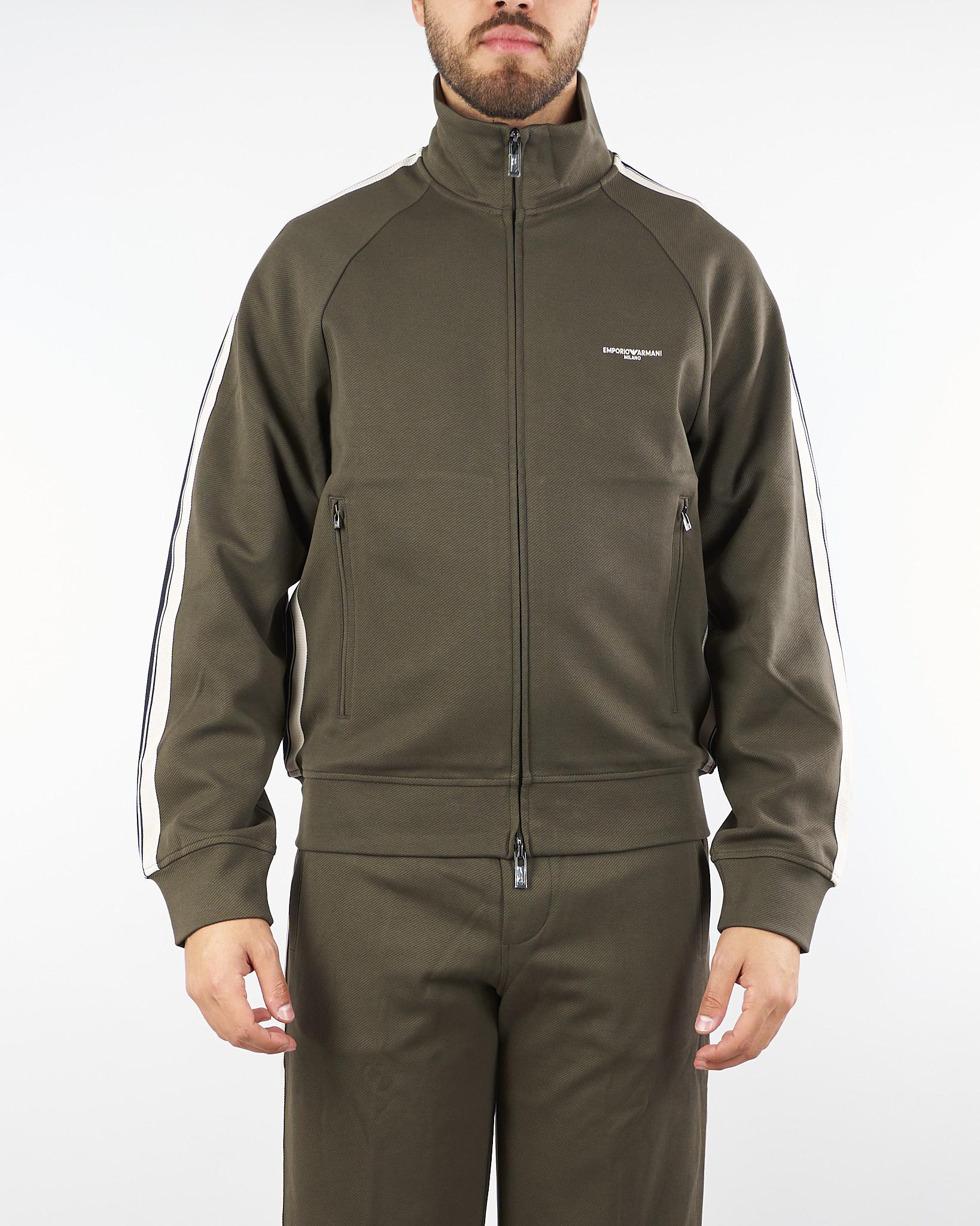 Felpa Verde full zip in jersey con bande a contrasto EM002872AF134880 U8120 EMPORIO ARMANI 