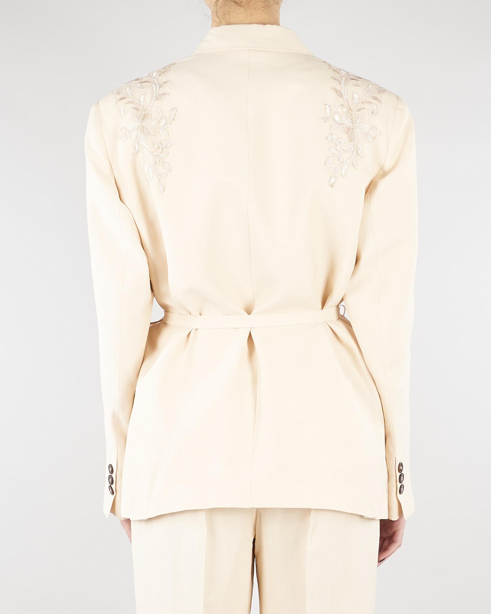 Giacca Over Crema in misto lino con ricamo RA6091T8823 P9545 BLUGIRL 
