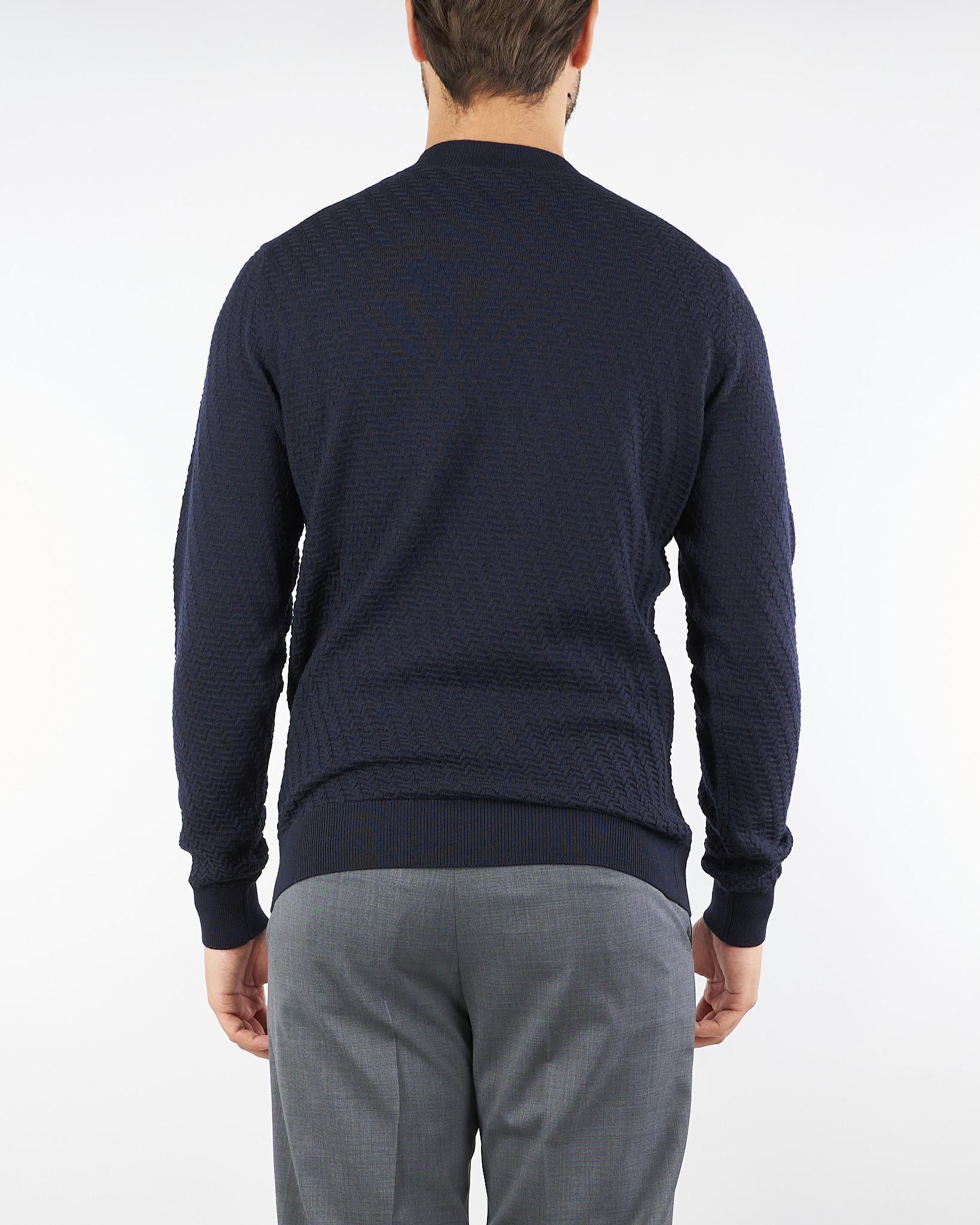 Maglia jacquard Blu in pura lana rasata A033F009 6462 PAOLO PECORA 