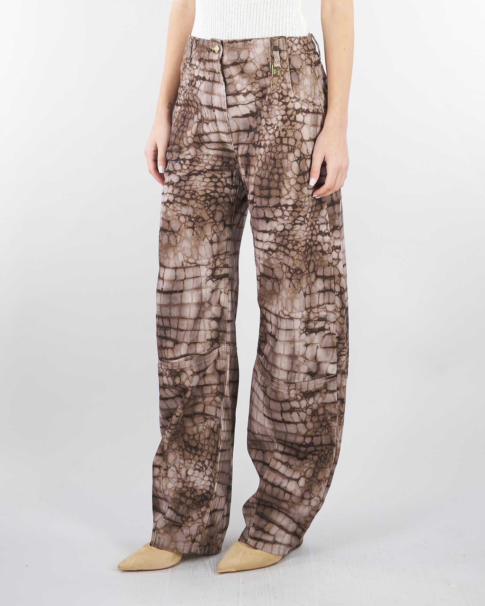 Jeans Cacao in drill con stampa alligatore PJ31D61E2 644 ELISABETTA FRANCHI 
