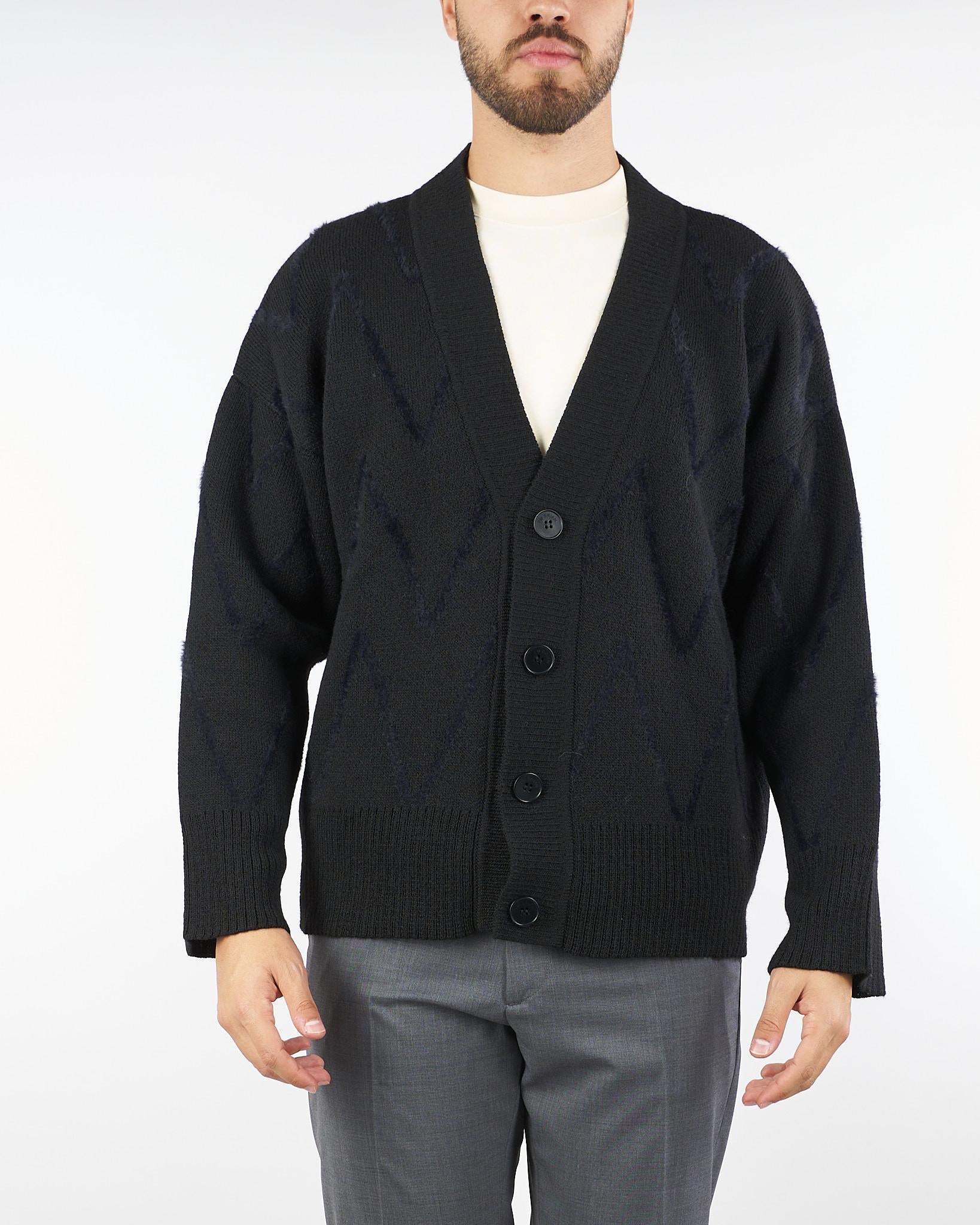 Cardigan Nero Relaxed fit con fantasia jacquard MA3418 9 I'M BRIAN 