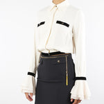 Camicia Milk-Nero in georgette con bottoni gioiello CA13157E2 EF1 ELISABETTA FRANCHI 