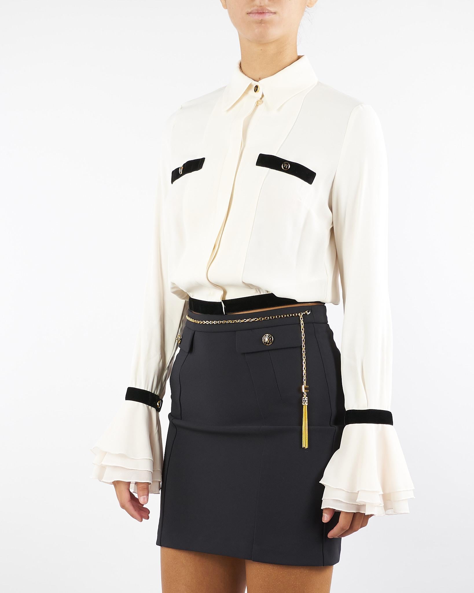 Camicia Milk-Nero in georgette con bottoni gioiello CA13157E2 EF1 ELISABETTA FRANCHI 