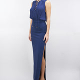 Abito in crêpe con lacci in georgette