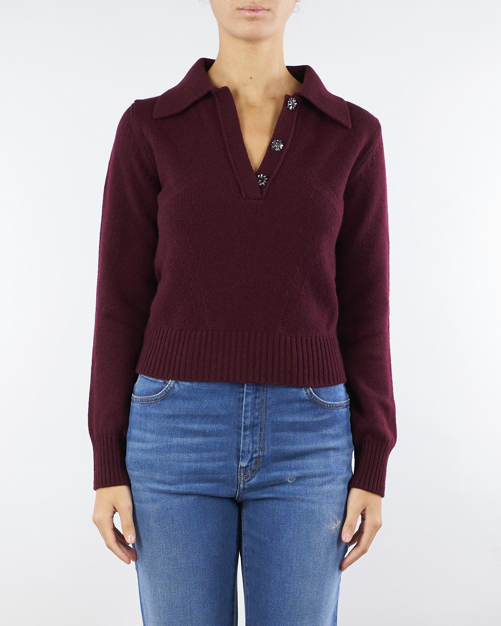 Maglia polo Bordeaux in pura lana e cashmere con bottoni gioiello V54507 85 VANISE' 