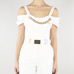 Top Bianco in cotone stretch con collana TO04861E2 100 ELISABETTA FRANCHI 