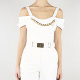 Top Bianco in cotone stretch con collana TO04861E2 100 ELISABETTA FRANCHI 