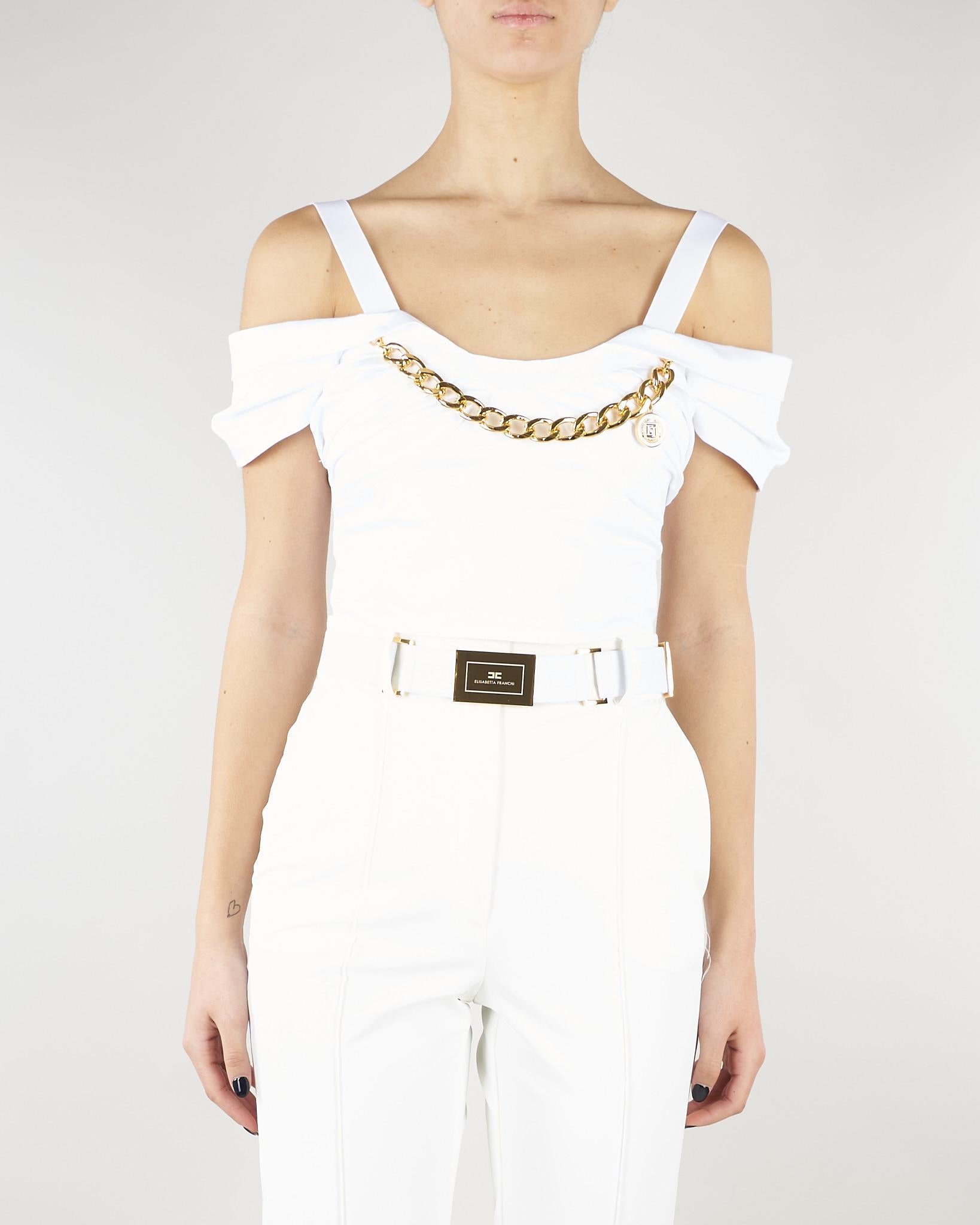Top Bianco in cotone stretch con collana TO04861E2 100 ELISABETTA FRANCHI 