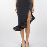 Gonna Nero in crêpe e raso con balza GO18062E2 110 ELISABETTA FRANCHI 