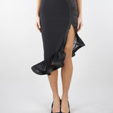 Gonna Nero in crêpe e raso con balza GO18062E2 110 ELISABETTA FRANCHI 
