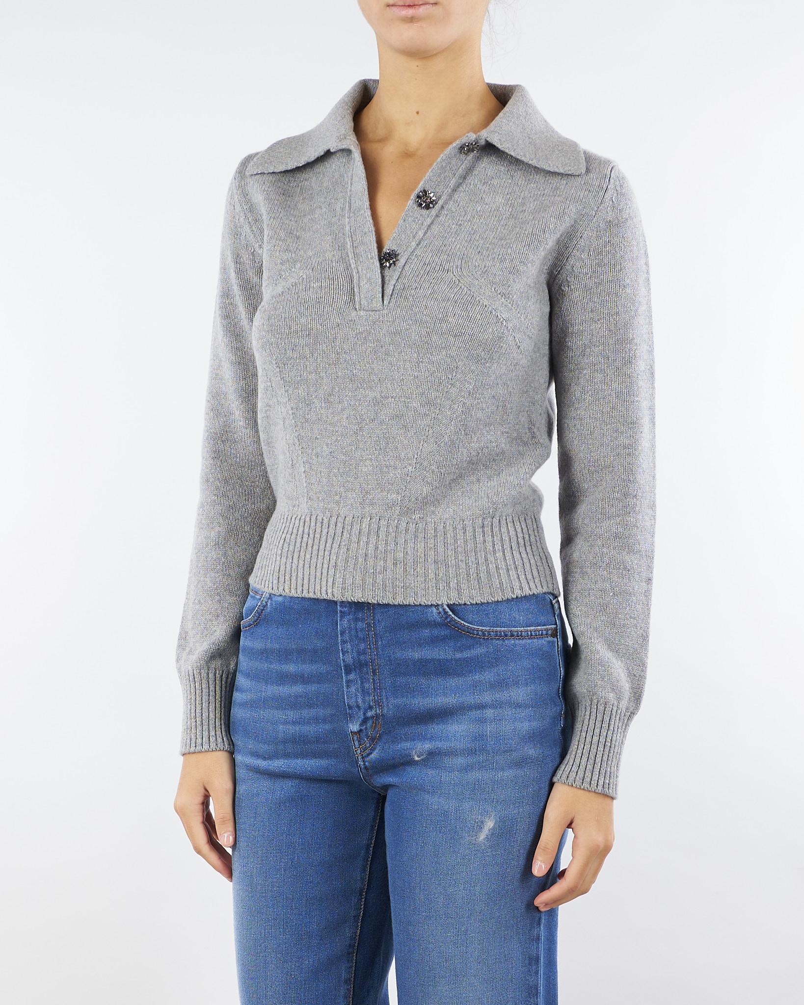 Maglia polo Grigio in pura lana e cashmere con bottoni gioiello V54507 95 VANISE' 