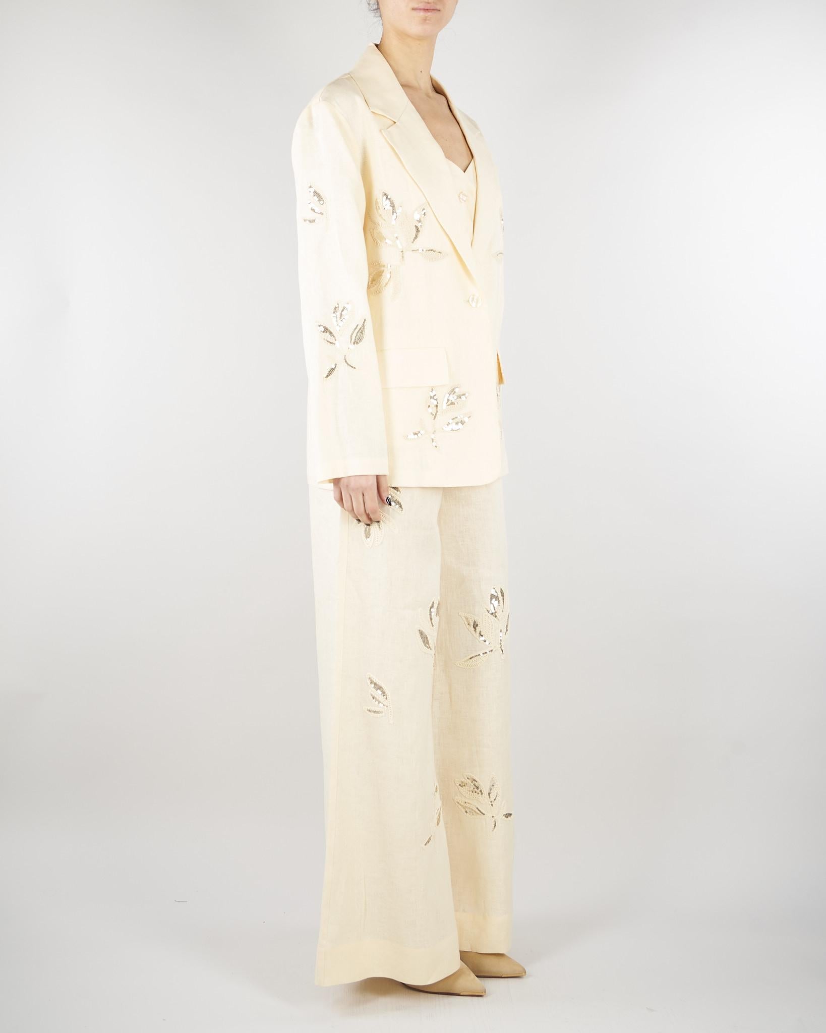 Giacca Ecru in lino con ricamii in paillettes SP5NT051 1004 ICONA 