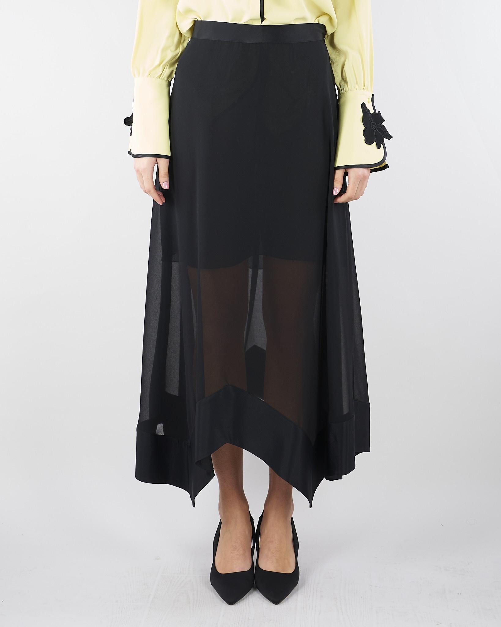 Gonna Nero in georgette con fondo asimmetrico GO01001TACE0005 V0003 SIMONA CORSELLINI 
