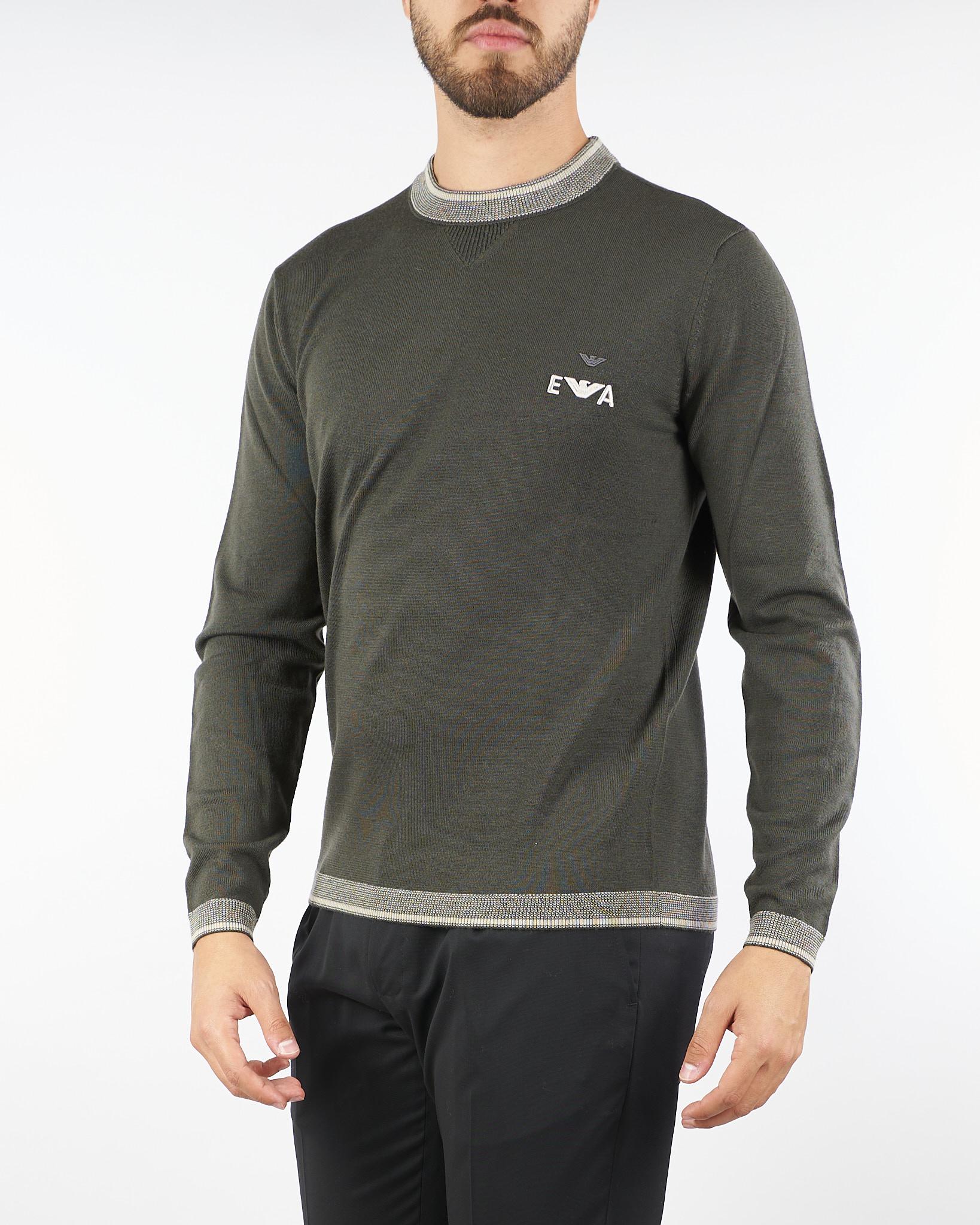 Maglia Fango in pura lana con ricamo logo e profili a contrasto EM003387AF146970 U8120 EMPORIO ARMANI 