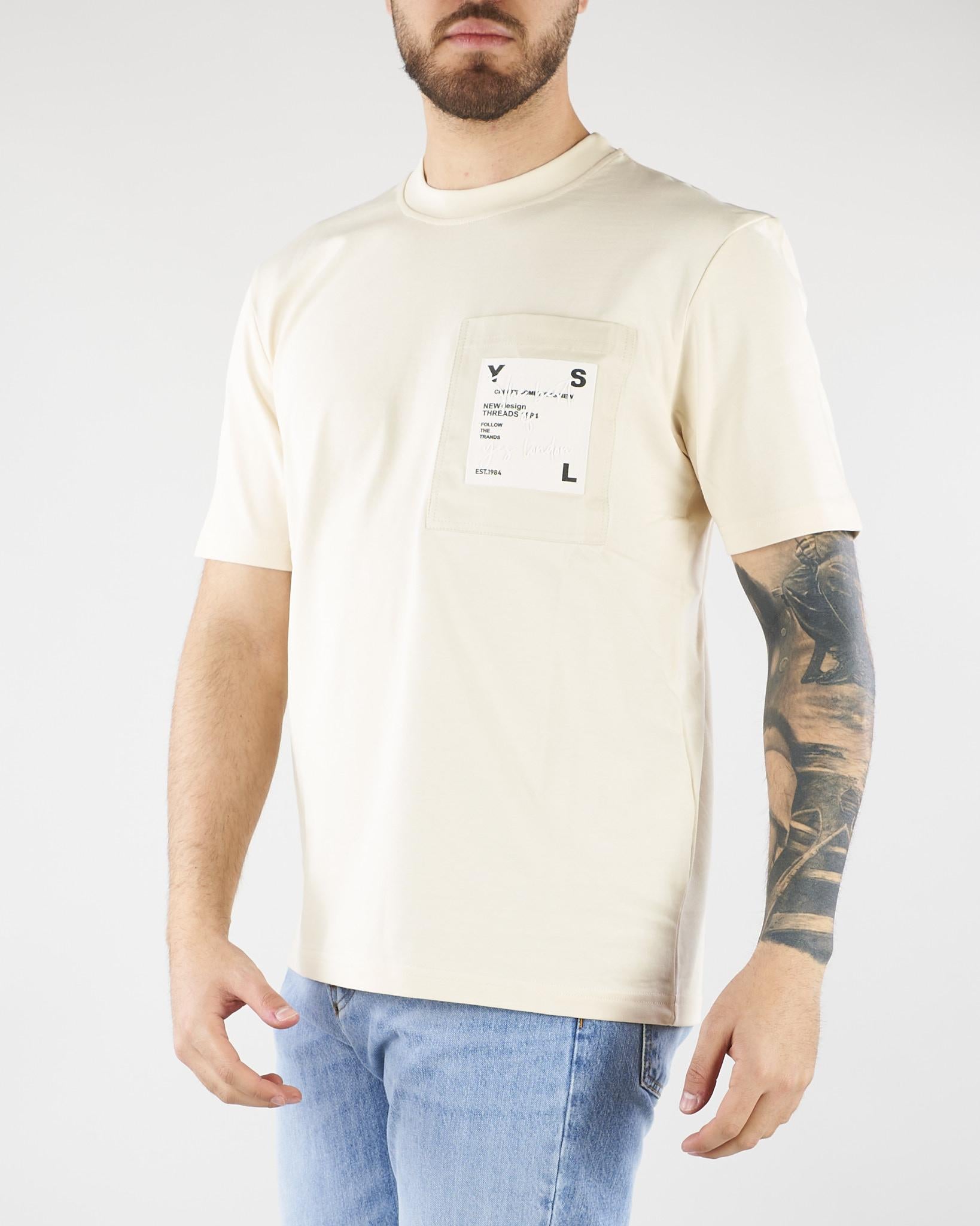 T-shirt Panna in cotone pesante con taschino patch gommata XM4280 2 YES LONDON 