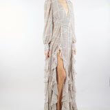 Abito Red Carpet Burro-Nero in georgette con stampa pois e nastri