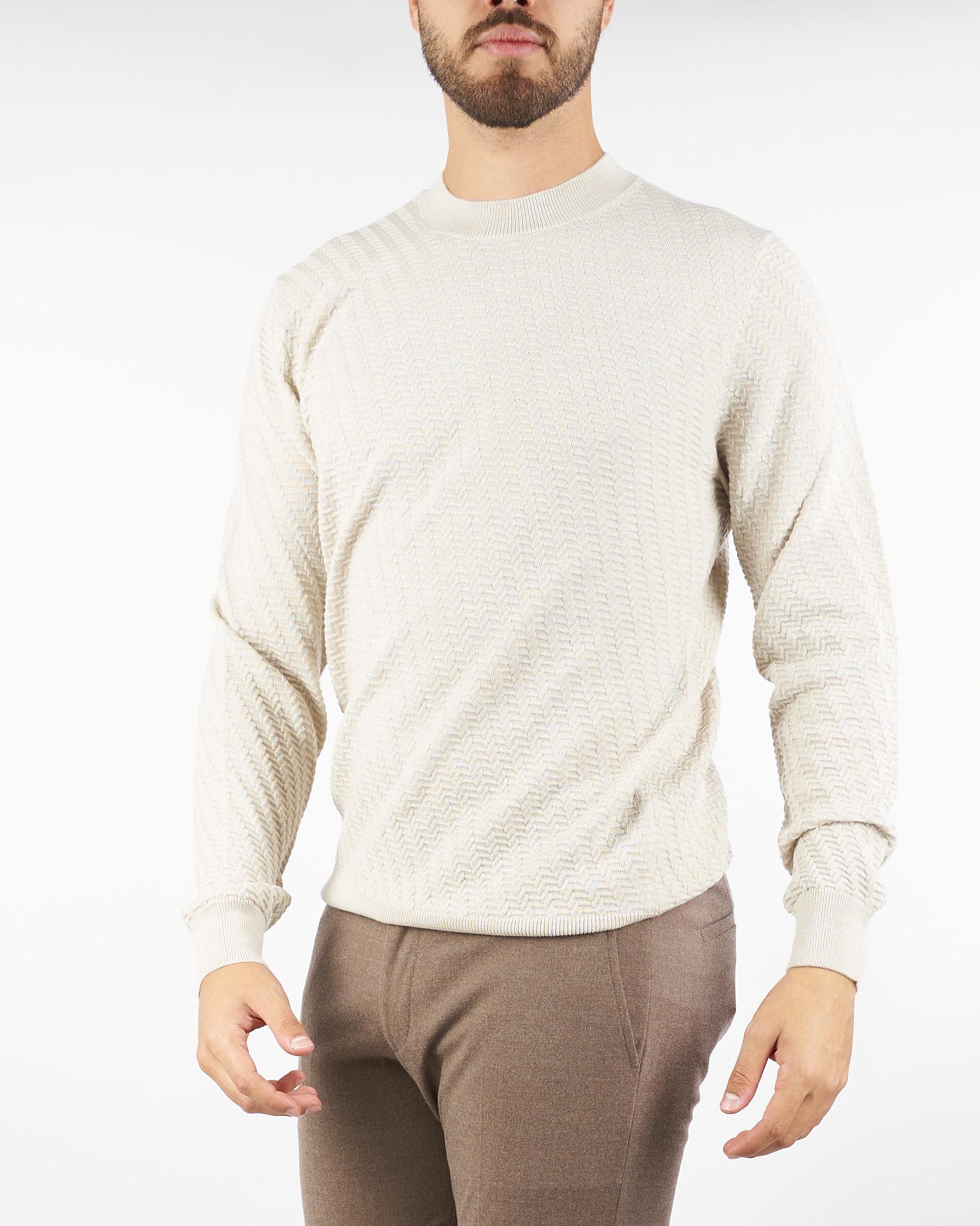 Maglia jacquard Crema in pura lana rasata A033F009 1342 PAOLO PECORA 