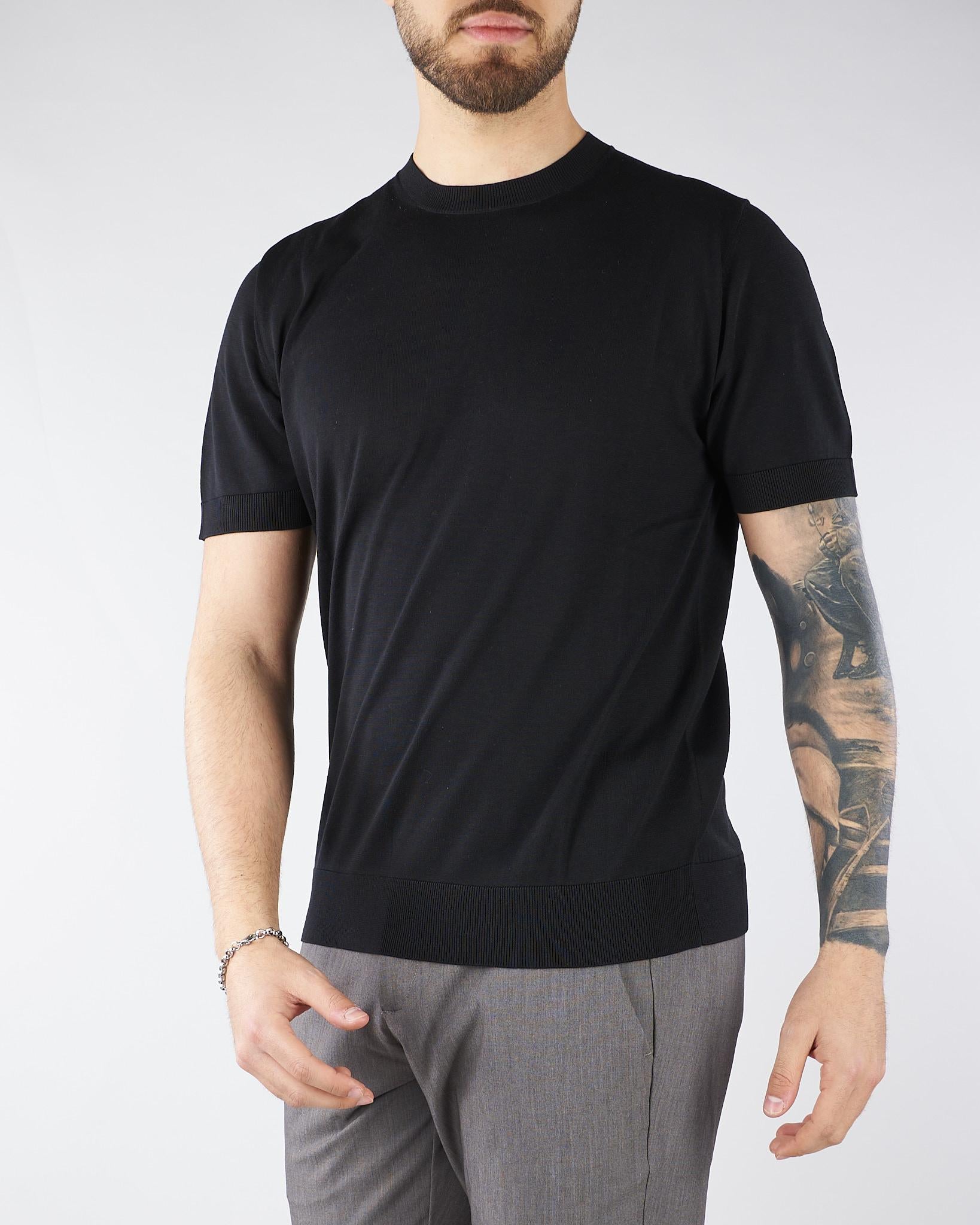 Maglia Nero in pura seta e cotone A010F200 9000 PAOLO PECORA 