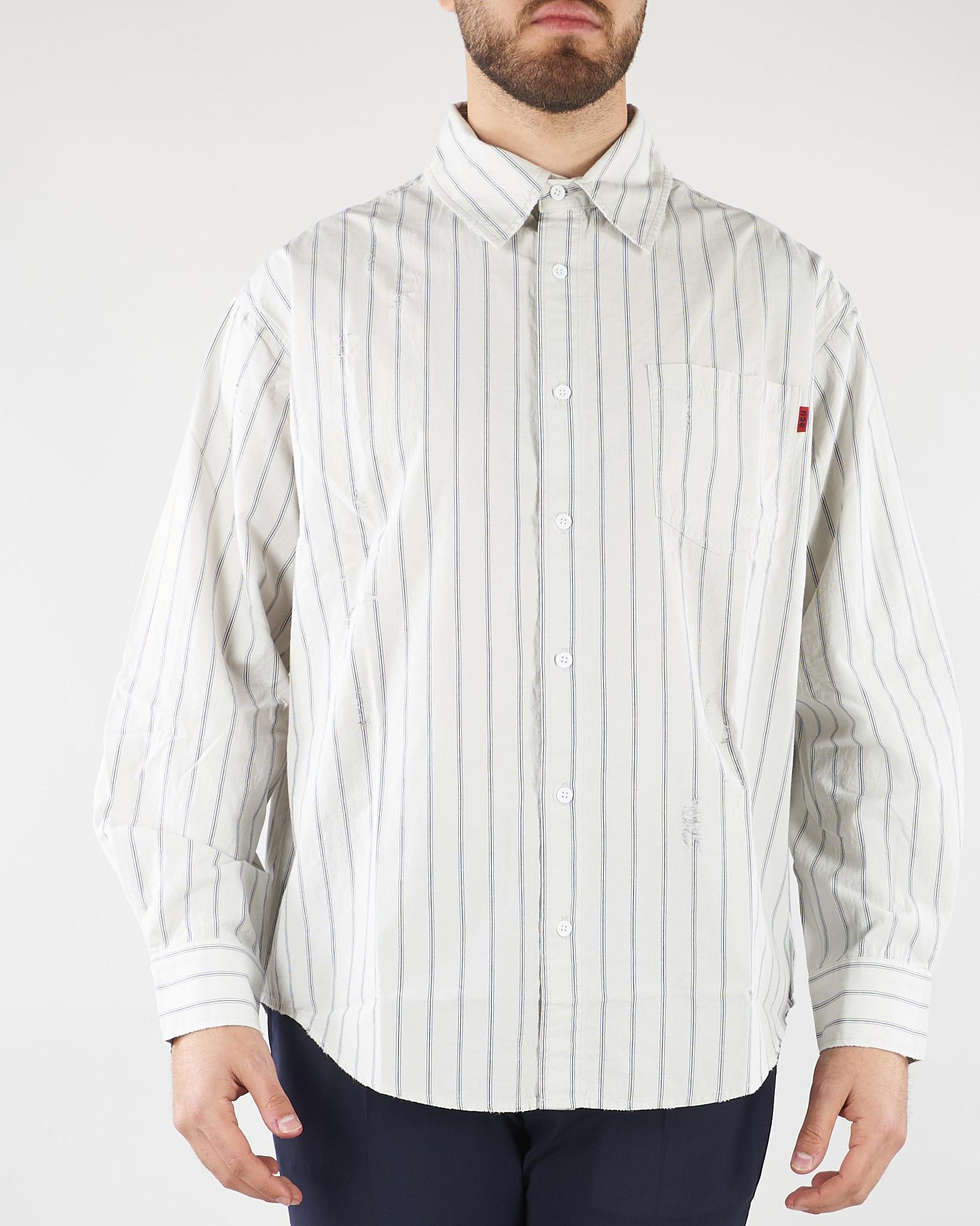 Camicia a righe Bianco-Blu Relaxed fit con rotture HTEM210301 394 ACUPUNCTURE 