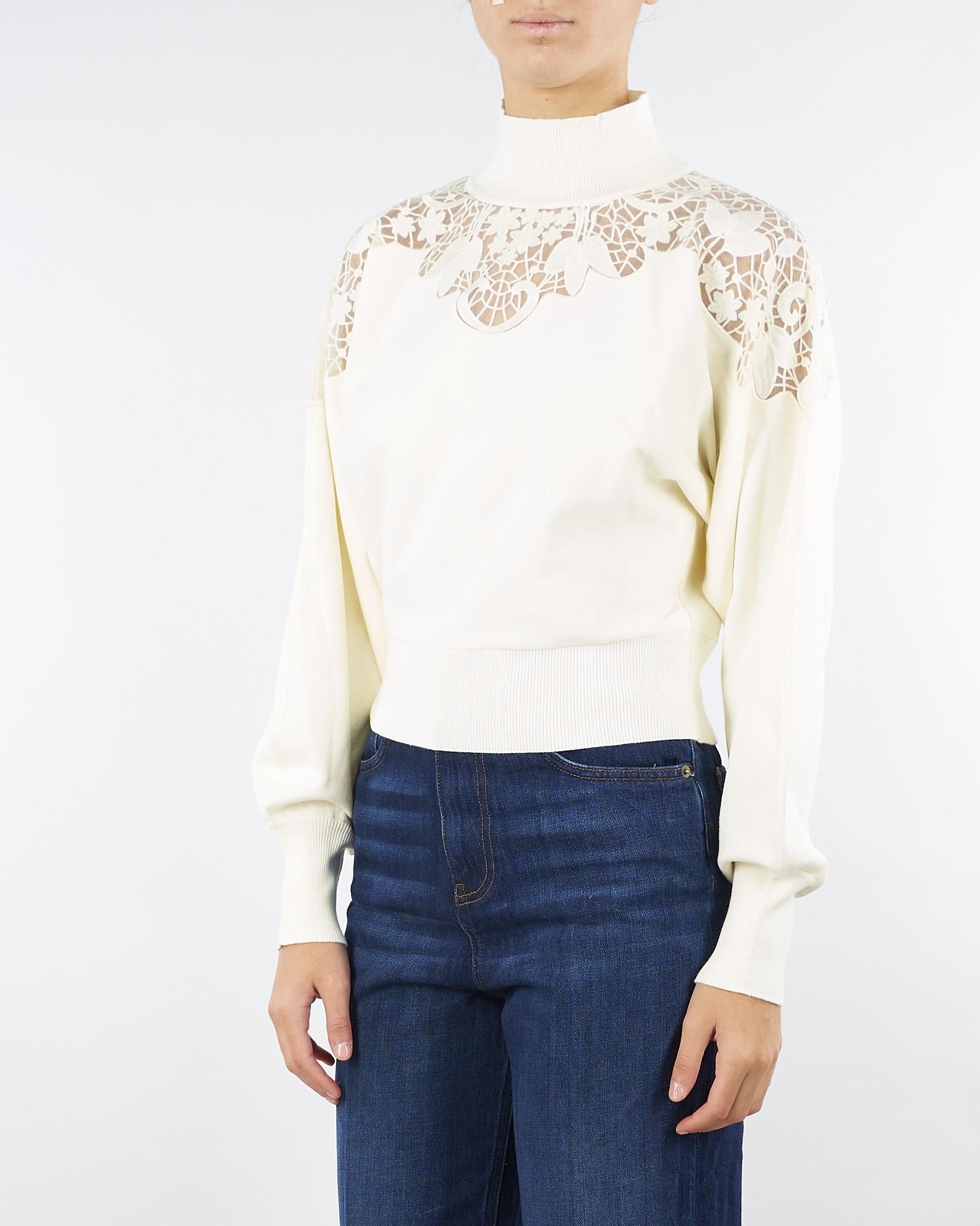 Maglia Dolcevita Panna con inserti in pizzo TP3406 282 TWIN SET 