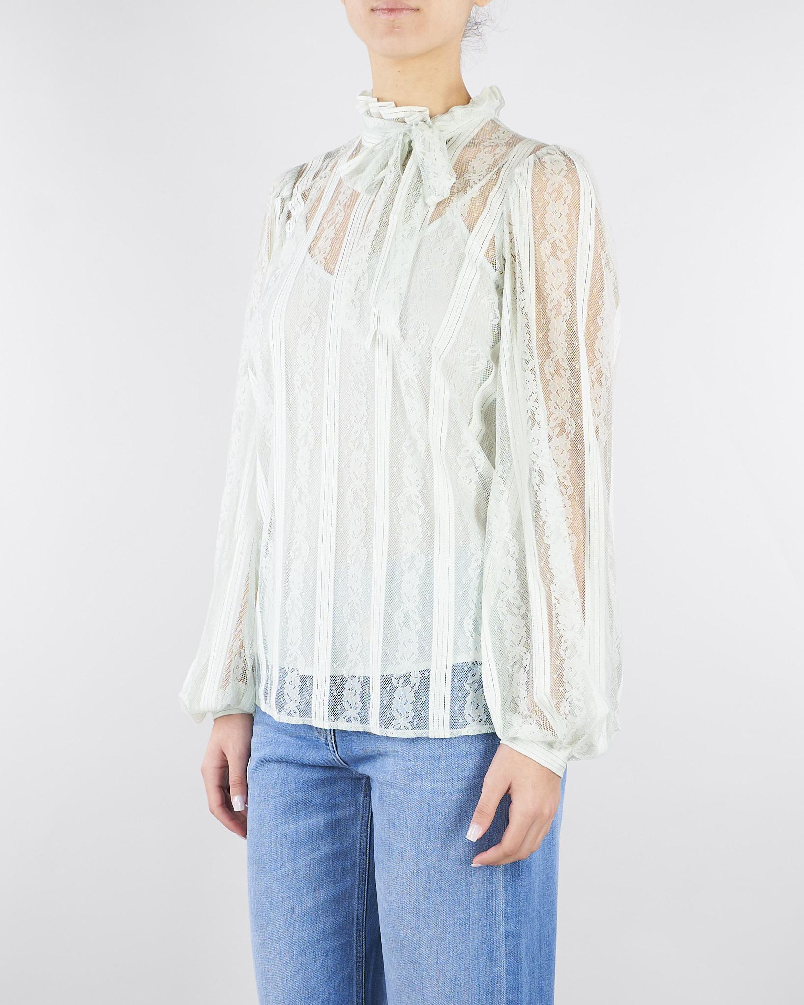 Blusa Verde Acqua in pizzo a righe con fiocco TP2541 13162 TWIN SET 