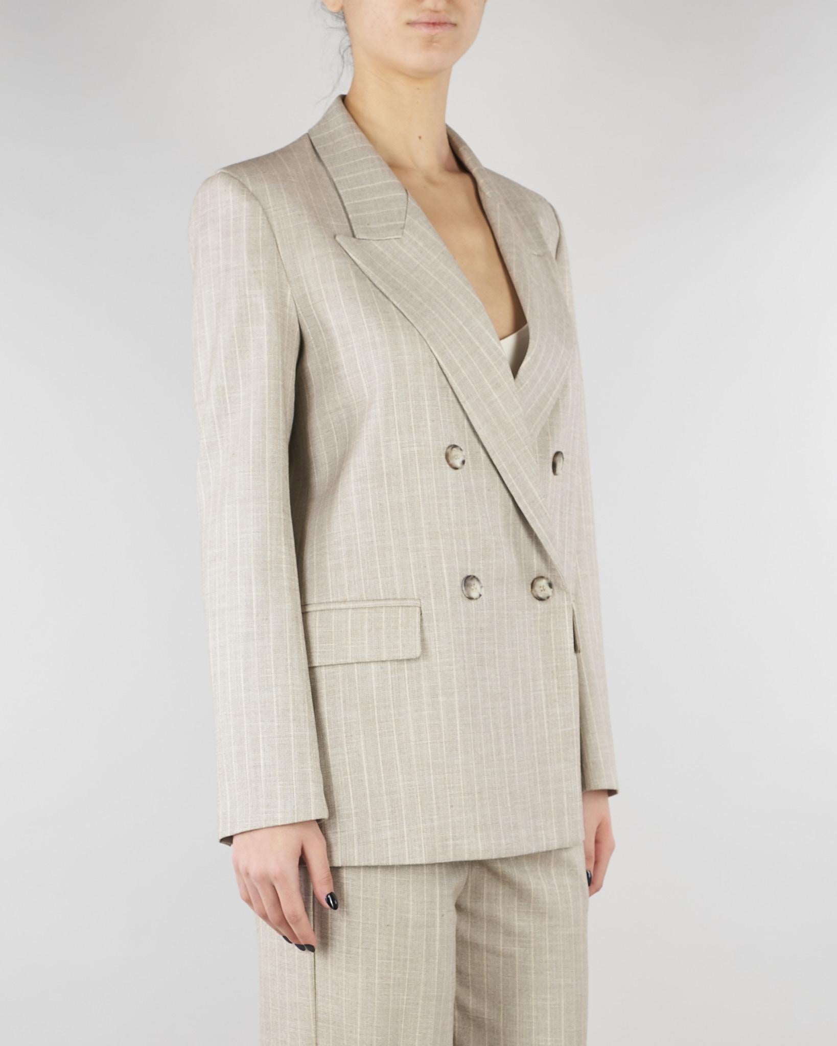 Blazer Doppiopetto Gessato Beige Collo a Lancia TAB0228 35 VICOLO 
