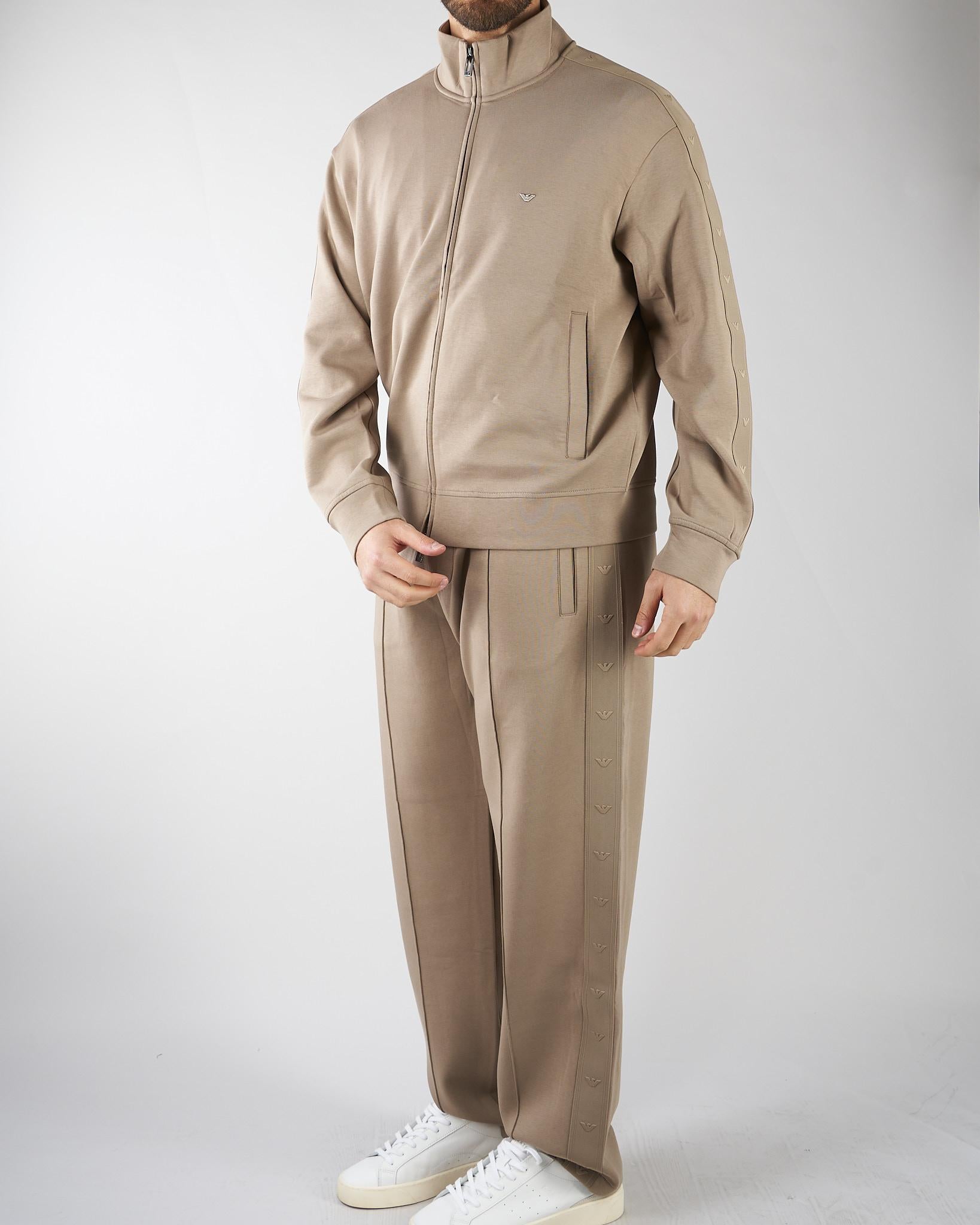 Felpa Beige full zip in double jersey con banda logata EM005222AF10013 U6107 EMPORIO ARMANI 