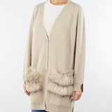 Cardigan Sabbia in pura lana e cashmere con inserti in vera pelliccia V53516 35 VANISE' 