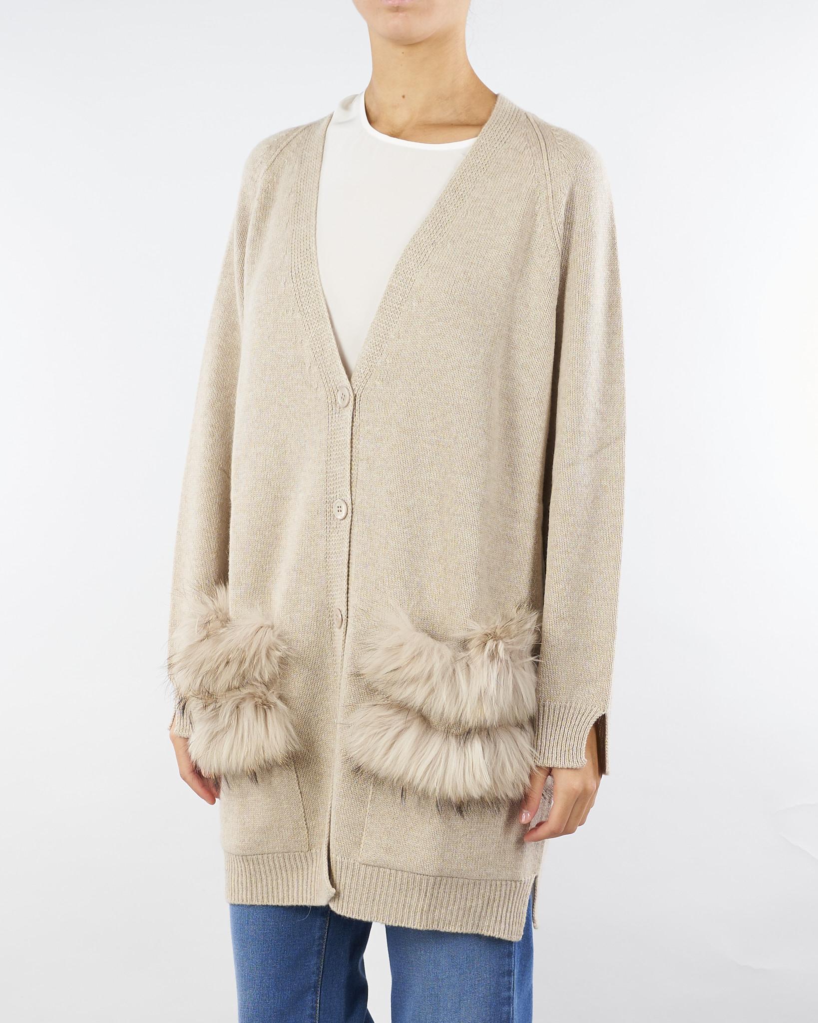 Cardigan Sabbia in pura lana e cashmere con inserti in vera pelliccia V53516 35 VANISE' 