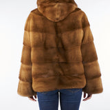 Vera pelliccia in Visone Miele con cappuccio P2505V 95 GIOVI 