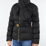 Piumino Nero in tessuto vela jacquard con cintura PI83D56E2 110 ELISABETTA FRANCHI 