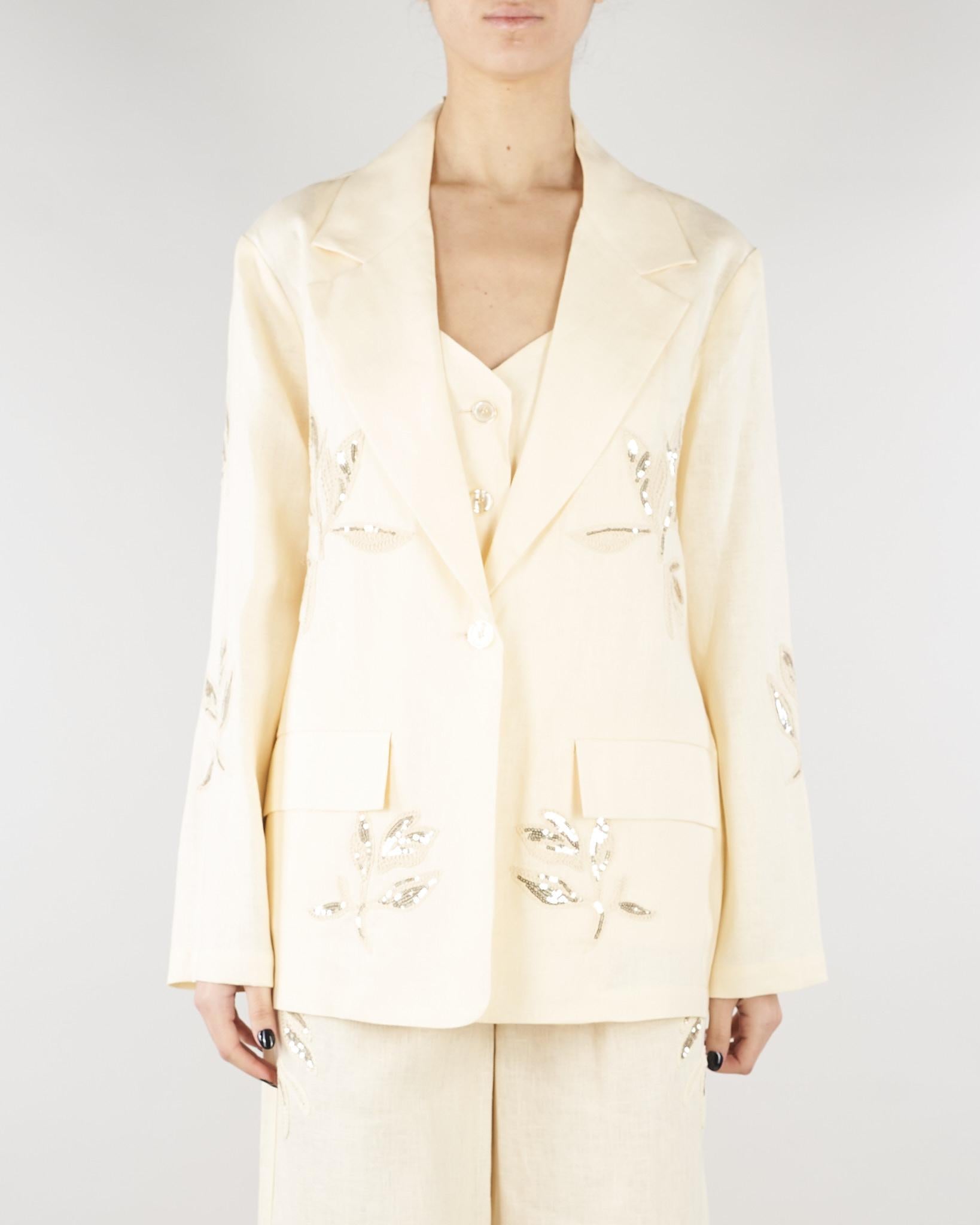 Giacca Ecru in lino con ricamii in paillettes SP5NT051 1004 ICONA 