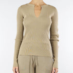 Maglia Beige a costine con scollo a V 8K0328K280 B833 PATRIZIA PEPE 