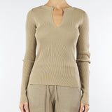 Maglia Beige a costine con scollo a V 8K0328K280 B833 PATRIZIA PEPE 