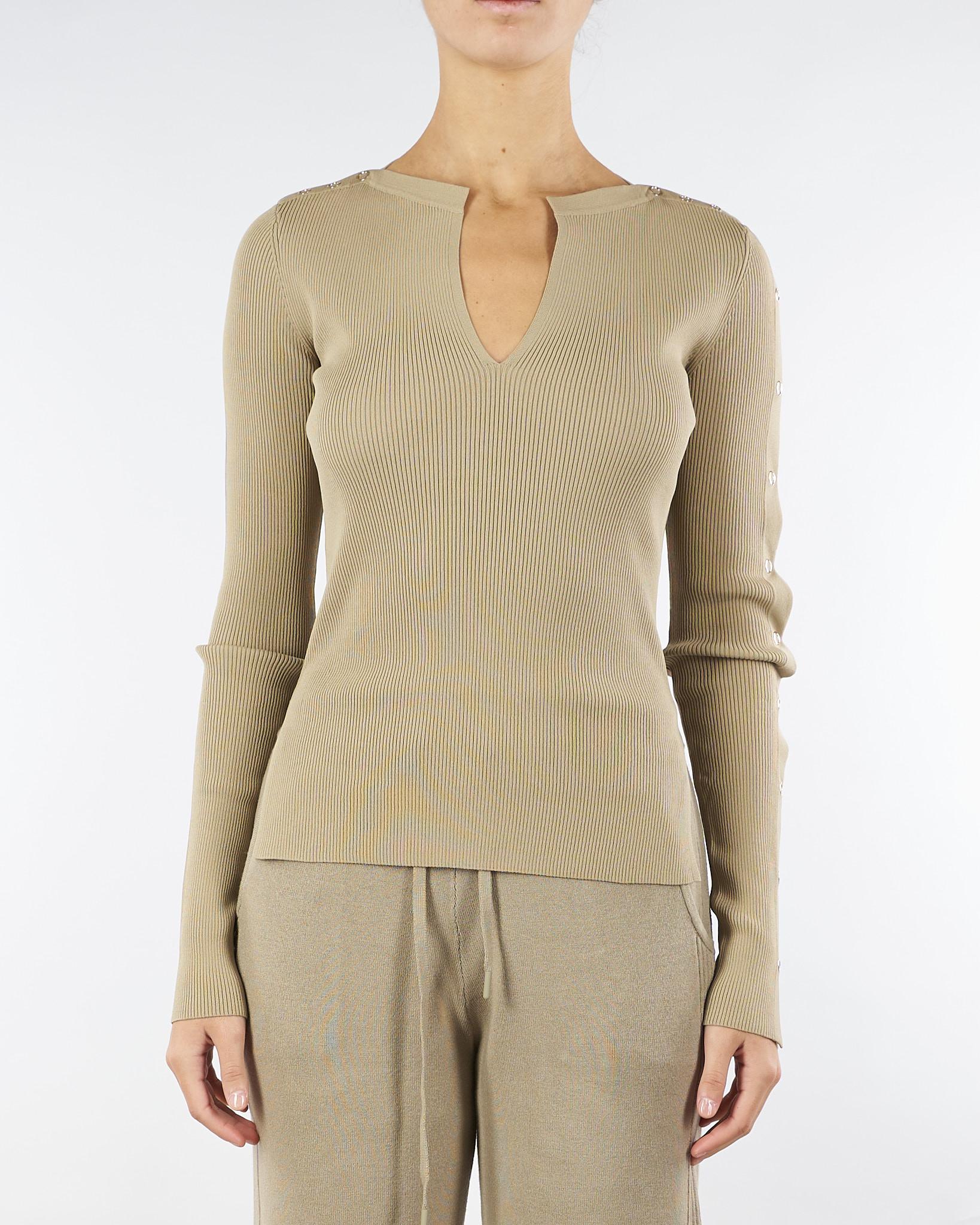 Maglia Beige a costine con scollo a V 8K0328K280 B833 PATRIZIA PEPE 