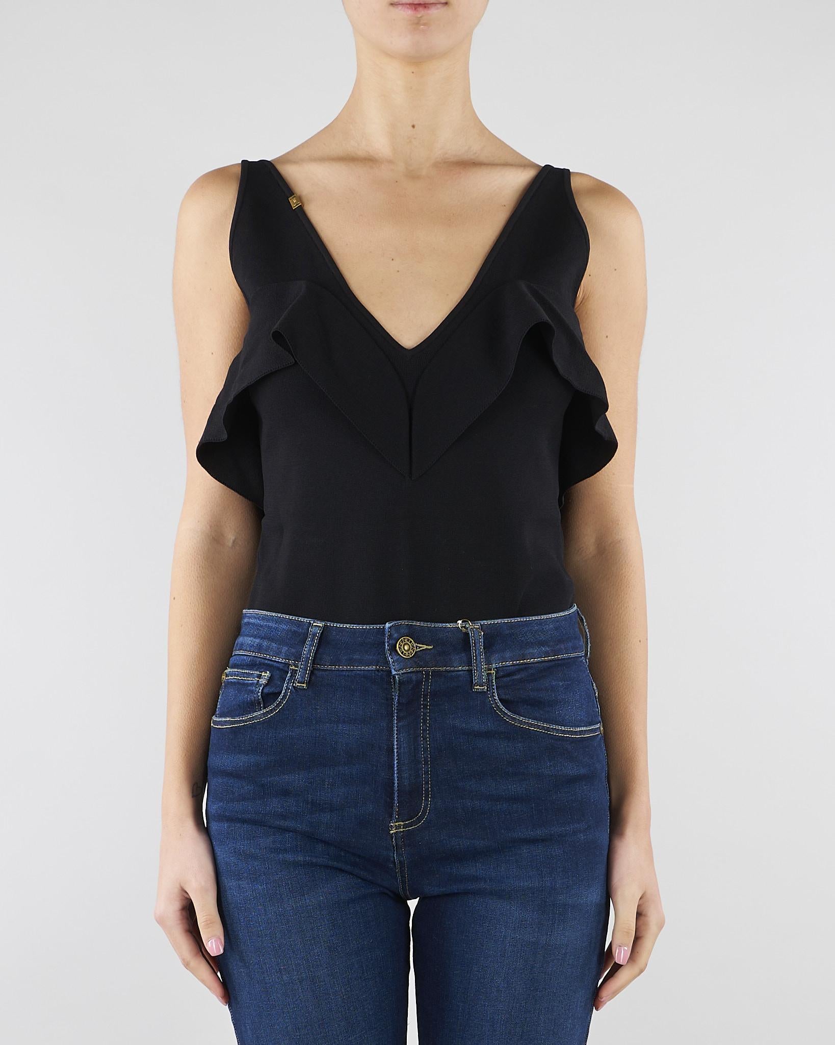 Body Nero in maglia punto stoffa con volant BK86B62E2 110 ELISABETTA FRANCHI 
