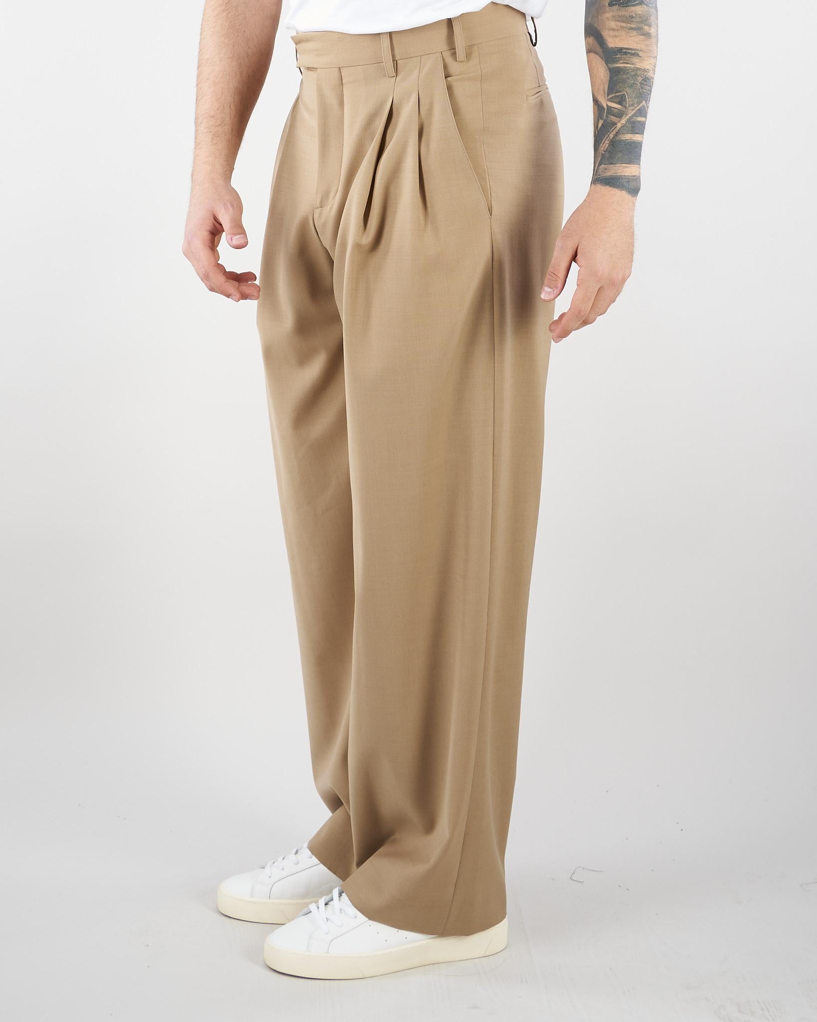 Pantalone Cammello con doppia pences e fondo ampio S6PKMAPA093 178 A PAPER KID 