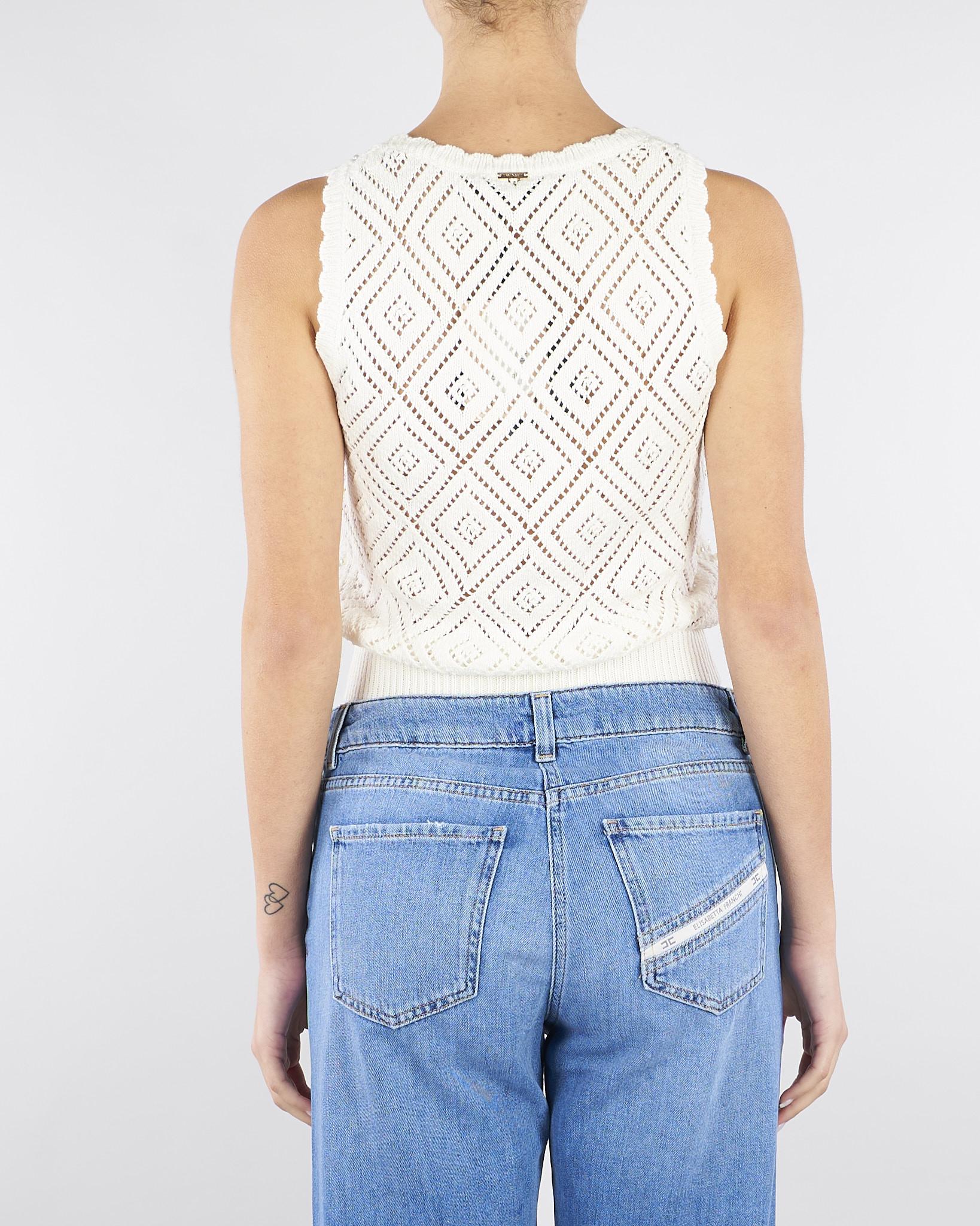 Top Burro in maglia a losanghe con perle TP3202 59 TWIN SET 