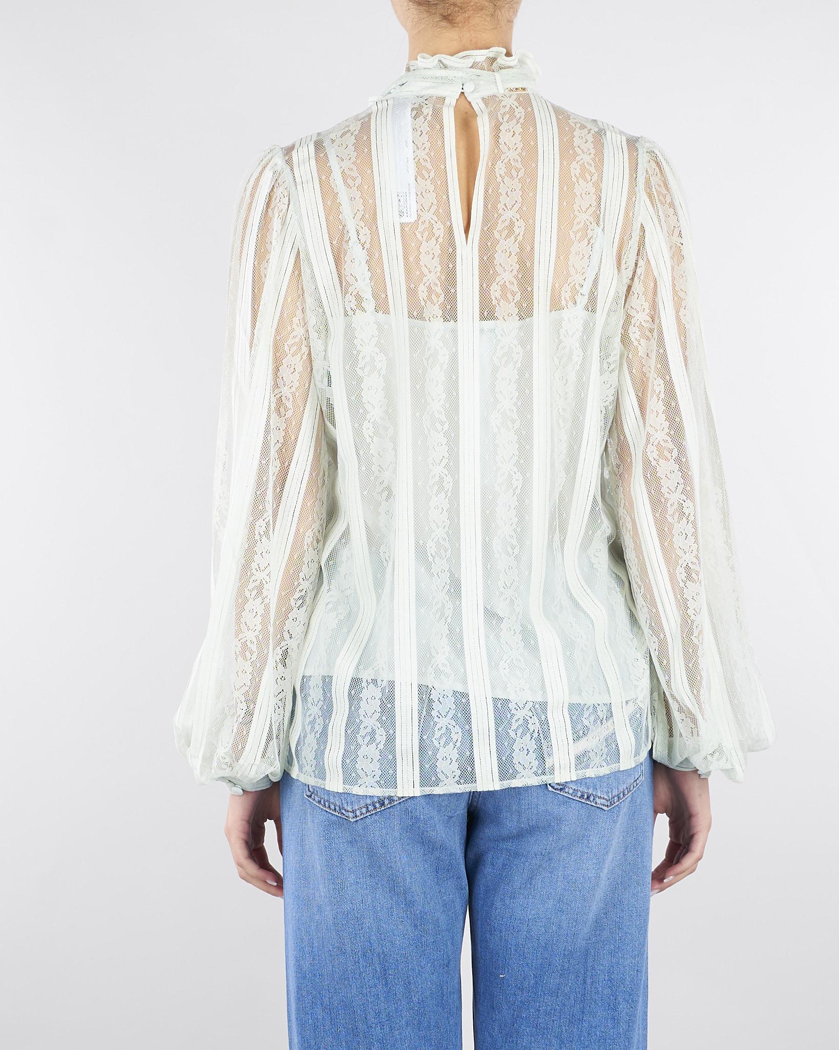 Blusa Verde Acqua in pizzo a righe con fiocco TP2541 13162 TWIN SET 