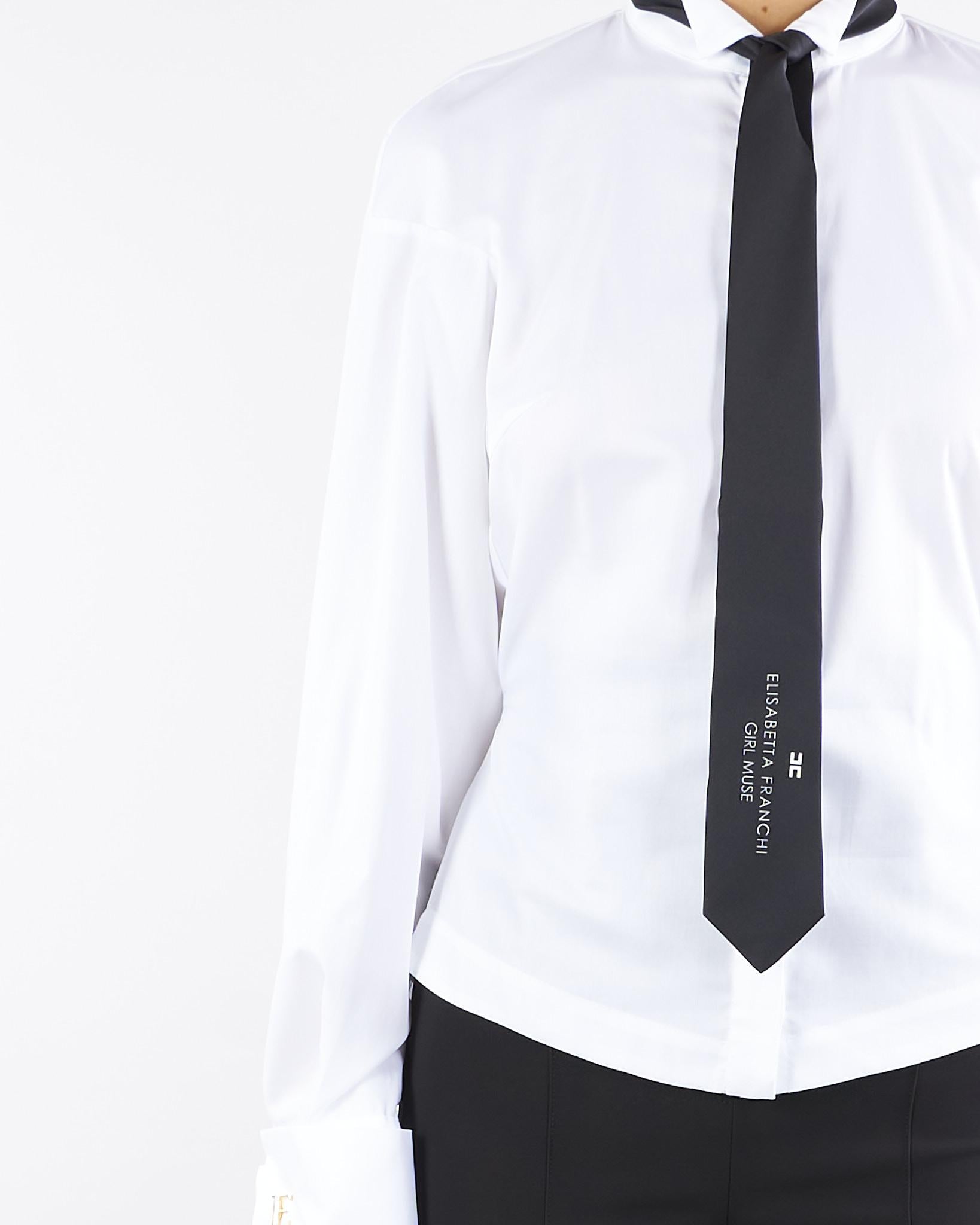 Camicia Bianco-Nero in popeline di cotone con cravatta CA09156E2 221 ELISABETTA FRANCHI 