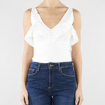 Body Avorio in maglia punto stoffa con volant BK86B62E2 360 ELISABETTA FRANCHI 