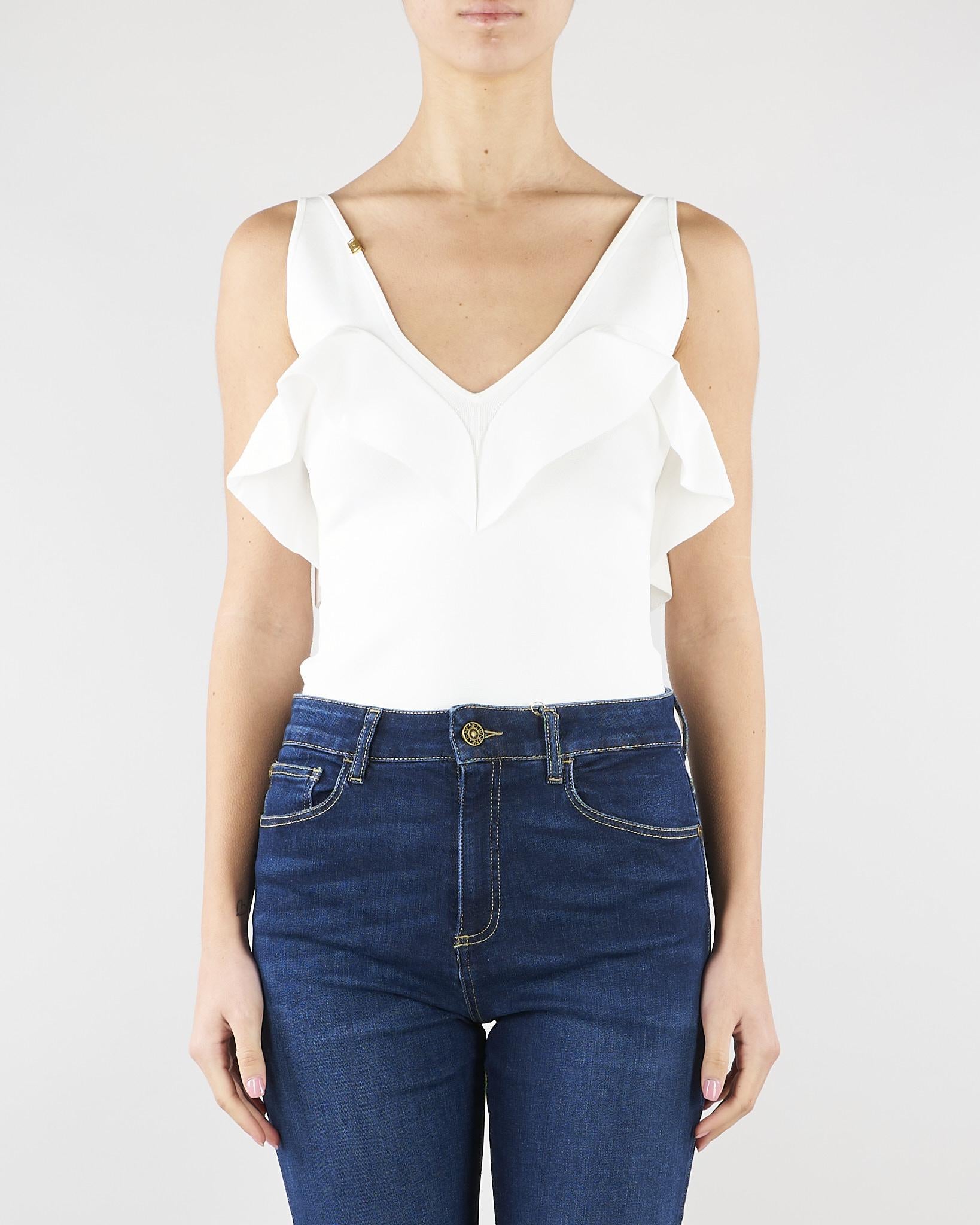 Body Avorio in maglia punto stoffa con volant BK86B62E2 360 ELISABETTA FRANCHI 